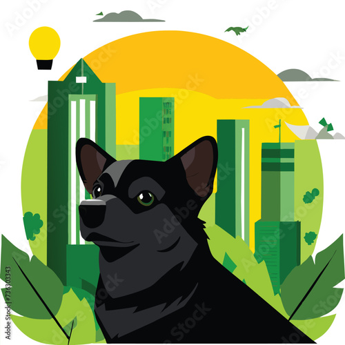 Eco-Pup in the Urban Jungle: Sustainable City Vector