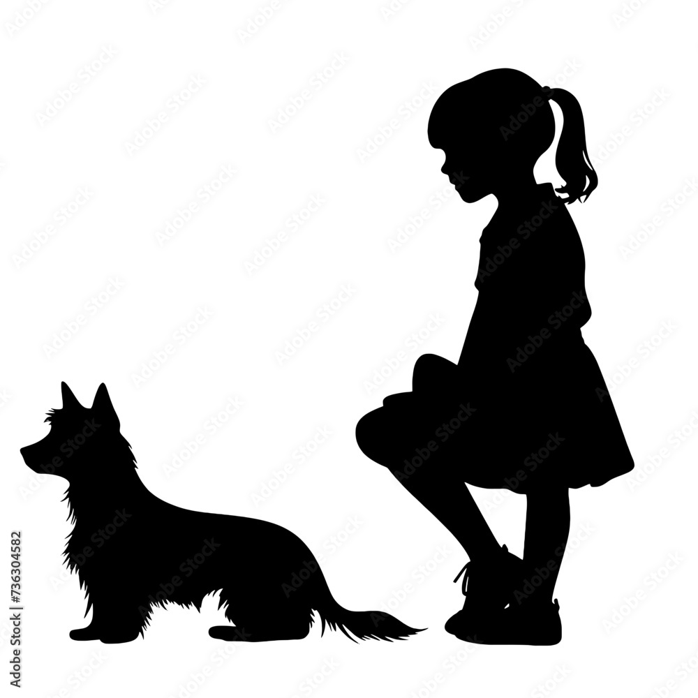 Silhouette of a girl with a small dog.