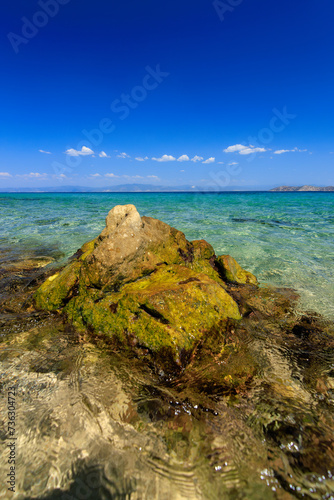 Beautiful scene from turquoise sea.Tarsanas Beach, Thassos, Greece photo