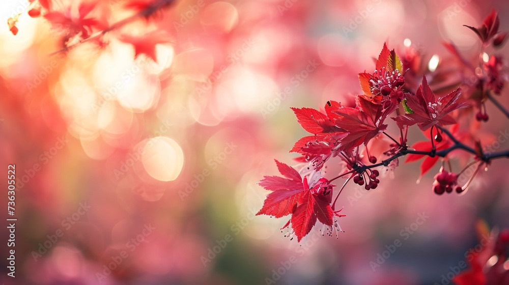 Detailed shot of crimson maple tree in bloom during the spring season, with a blurred backdrop. Detailed shot of crimson maple tree in bloom during the spring season, with a blurred backdrop.