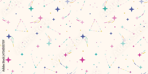 Cute colorful star backgorund, shooting star celestial wallpaper design, seamless repeating backgorund design