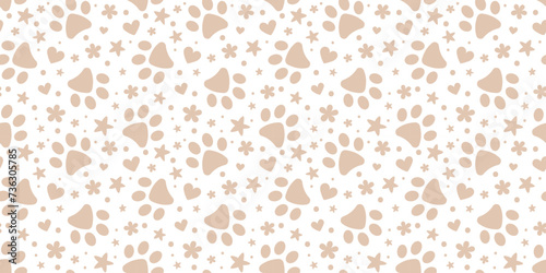 Neutral paw pattern, vector background for pets, seamless repeating wallpaper