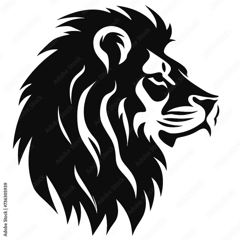 Lion Face, Silhouettes Lion Face SVG, black and white lion vector