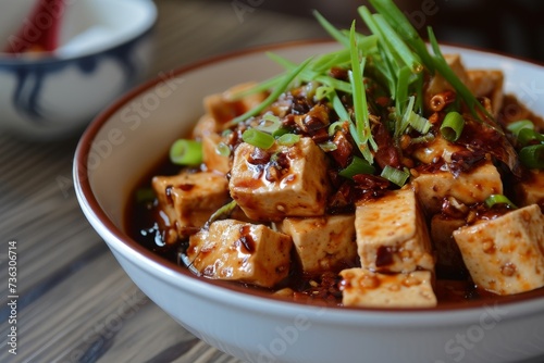 Sichuan s MaPo Tofu a spicy stir fried dish with tofu showcased in Chinese cuisine captured through food photography photo