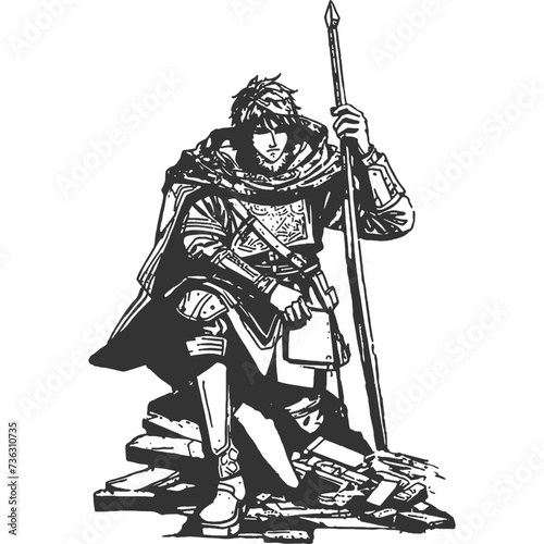 Quest Through Ruin Vintage Illustration Vector