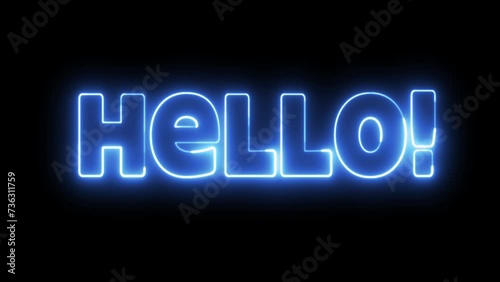 Hello text font with light. Luminous and shimmering haze inside the letters of the text Hello. Hello neon sign. photo