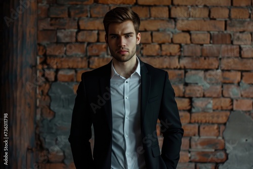 Stylish young businessman wearing a black suit