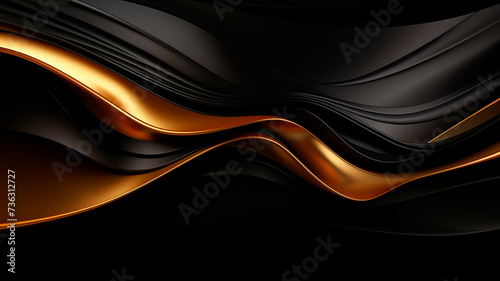 Three-dimensional gold with black background. Gold and black waves wallpaper. Black and gold abstract background. Abstract wallpaper