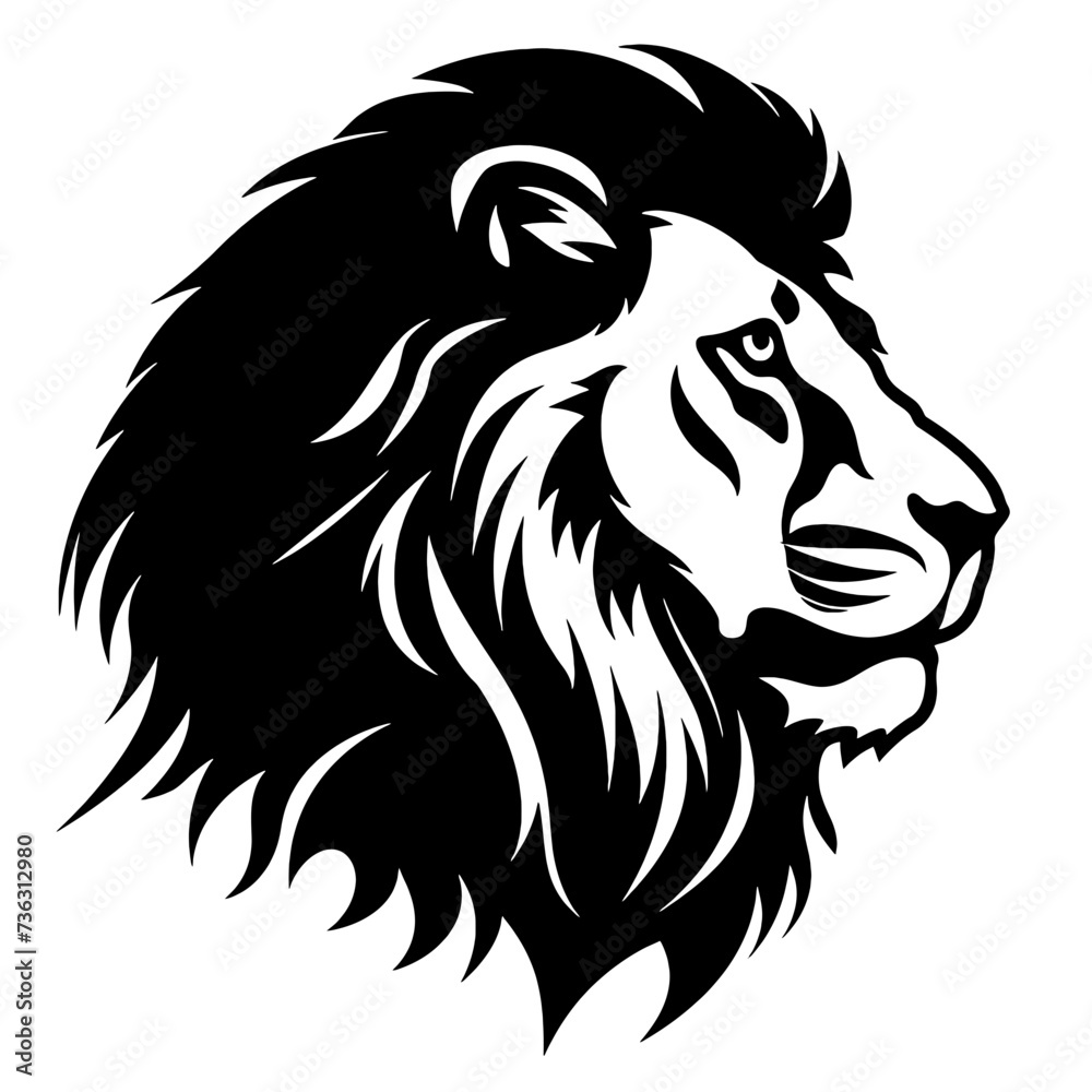 Lion Face, Silhouettes Lion Face SVG, black and white lion vector