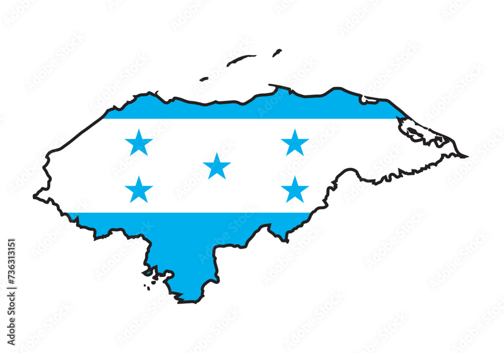 Obraz premium Honduras Black Outline Map With National Flag
