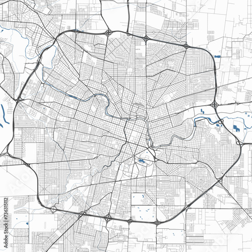 Map of Ciudad de Cordoba city, Argentina. Urban black and white poster. Road map with metropolitan city area view.