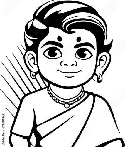Little Krishna coloring page line drawing vector design, Outline baby Krishna Hindu god