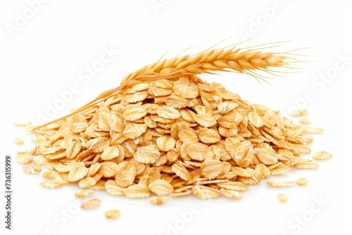 White background with isolated oat spike and flakes