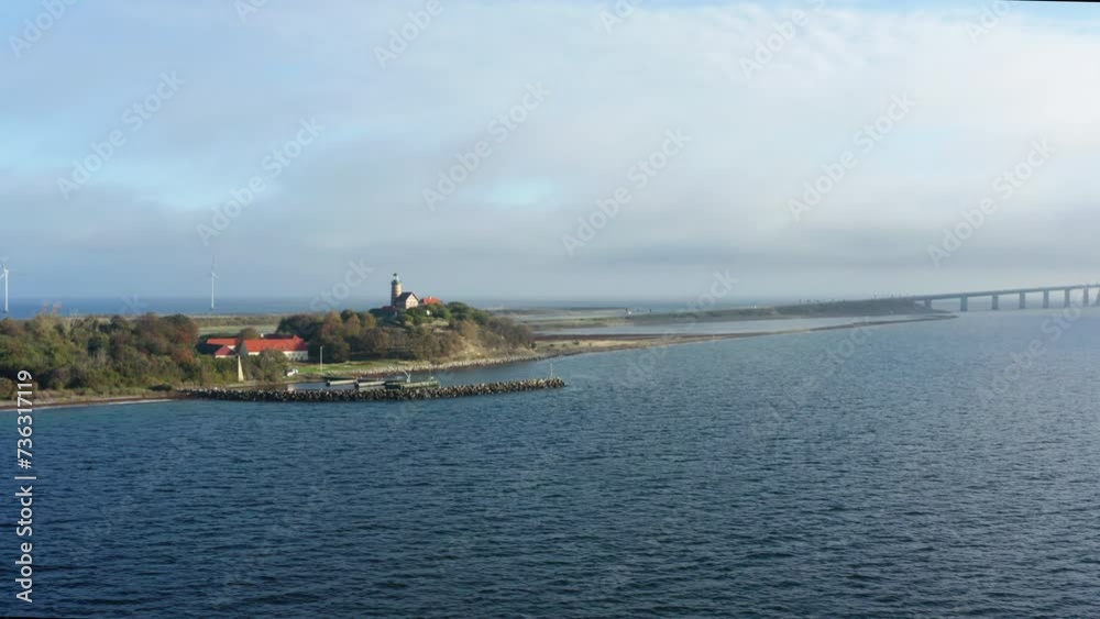 Arcing Drone View Of Great Belt Bridge Linking To Island Arcing Drone View Of Great Belt Bridge Linking To Island