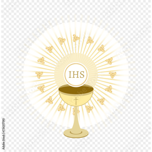 Vector chalice and flowers with sun and IHS lettering