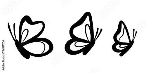 Fototapeta Naklejka Na Ścianę i Meble -  Cute butterfly doodles, vector clip art illsutration set, isolated