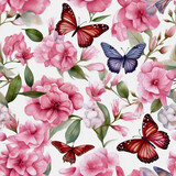 Butterfly Garden Party, Fairy Tale Bloom, Spring Festival, Tropical Butterfly Oasis, Vintage Butterfly Collection, Whimsical Woodland, Seamless Floral Pattern, Wildflower, Created using generative AI
