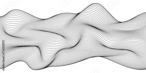 Vector abstract line art, wavy black smooth dynamic connections isolated white background in luxury, wave, ocean, mountains concept