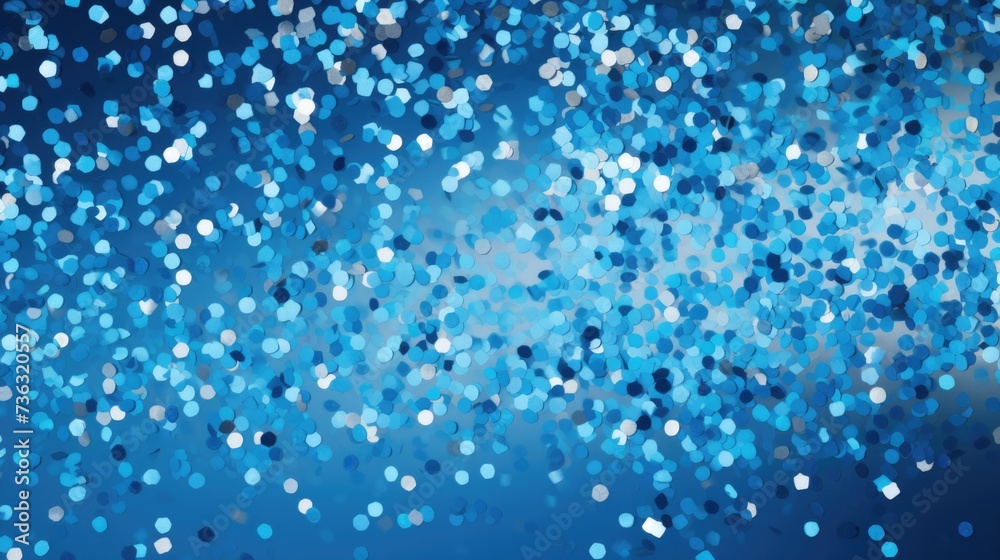 The background of the confetti scattering is in Blue color The background of the confetti scattering is in Blue color