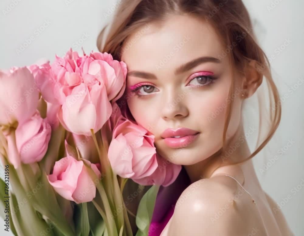 International Women's Day. Happy woman is smelling a bunch of spring flowers, which she is holding in her hands. 8 march.
International Women's Day. Happy woman is smelling a bunch of spring flowers, which she is holding in her hands. 8 march.