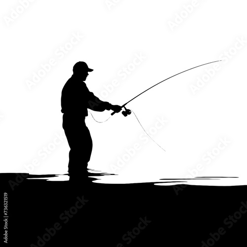 silhouette of fisherman with rod