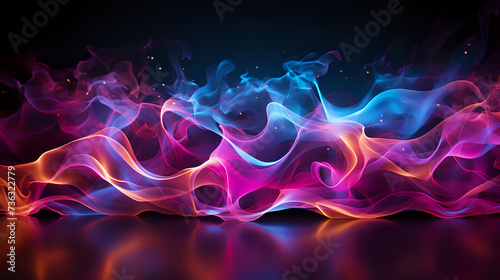 Surreal Smoke Waves in Neon Colors. Abstract neon smoke waves with a reflective surface, suitable for vibrant and modern creative projects.