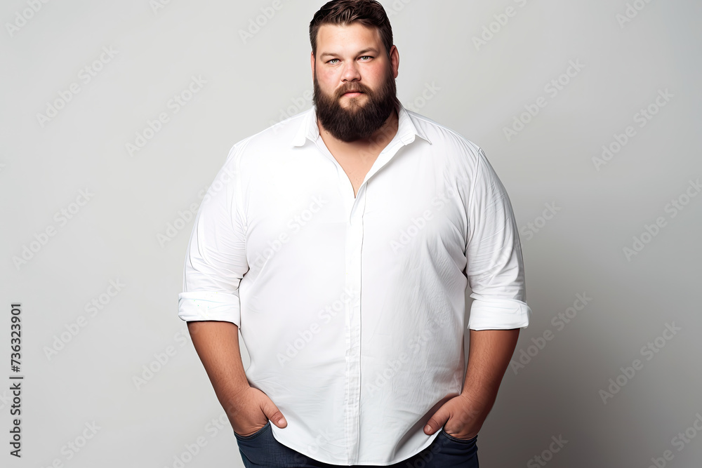 portrait of handsome overweight man in white shirt portrait of handsome overweight man in white shirt