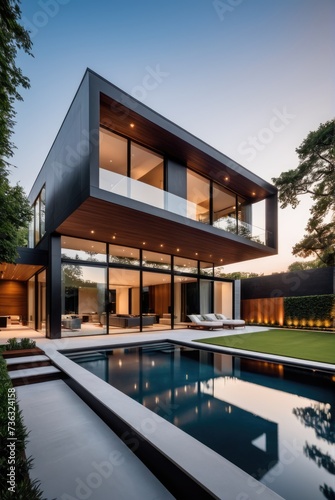 modern house elegance wide shot showcasing clean lines, innovative design by ai generated