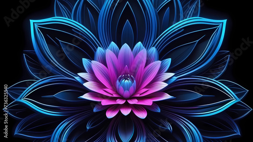 Beautiful neon flower on a black background. Computer generated