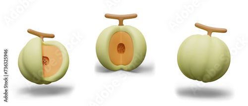 Nutmeg melon with cut slice. Exotic sweet natural food. Realistic image