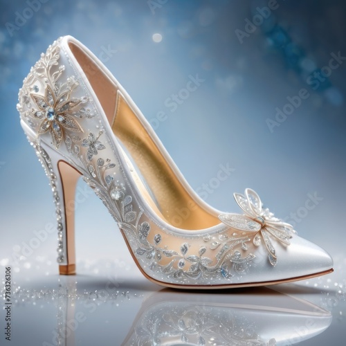 Cinderella's white crystal shoe, shimmering like star by ai generated