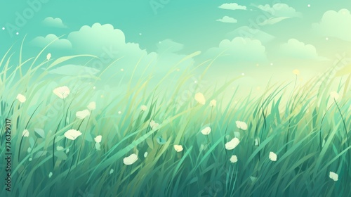 The background of the grass is in Mint color