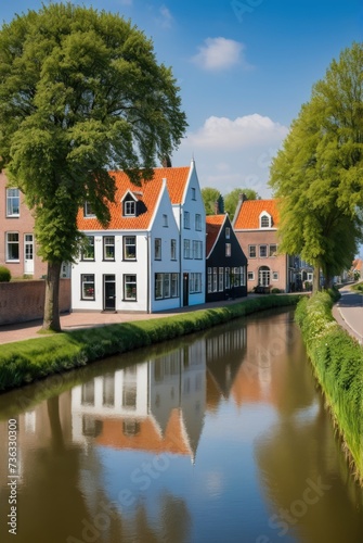 Scenic homes by river dikes near Sleeuwijk picturesque waterside dwellings in serene surroundings by ai generated © Ai creative universe