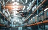 Drone Flying Inside a Warehouse. Drone Inspection.