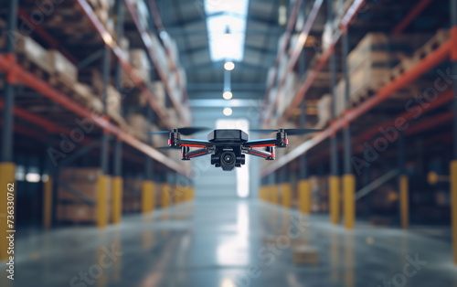 Drone Flying Inside a Warehouse. Drone Inspection.