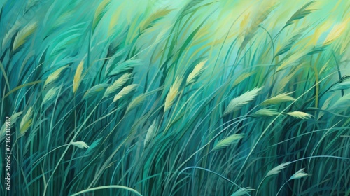 The background of the grass is in Teal color