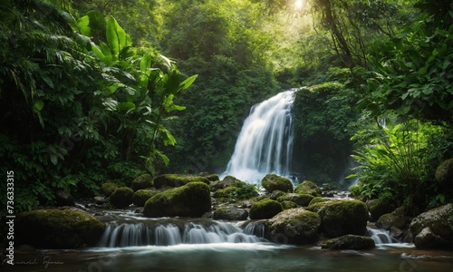 Jungle waterfall cascade in tropical rainforest  amazing nature