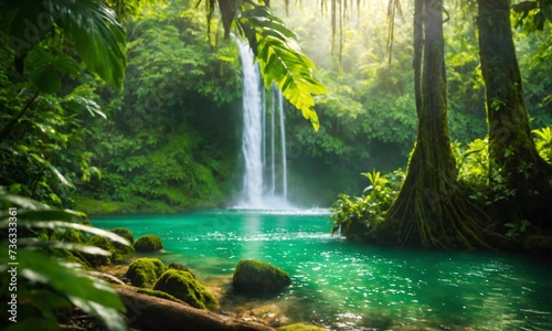 Jungle waterfall cascade in tropical rainforest, amazing nature