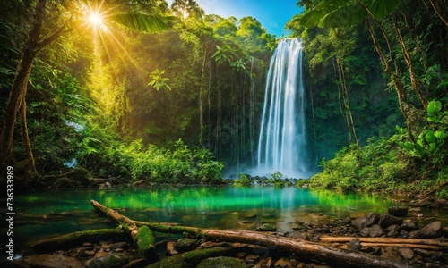 Jungle waterfall cascade in tropical rainforest, amazing nature