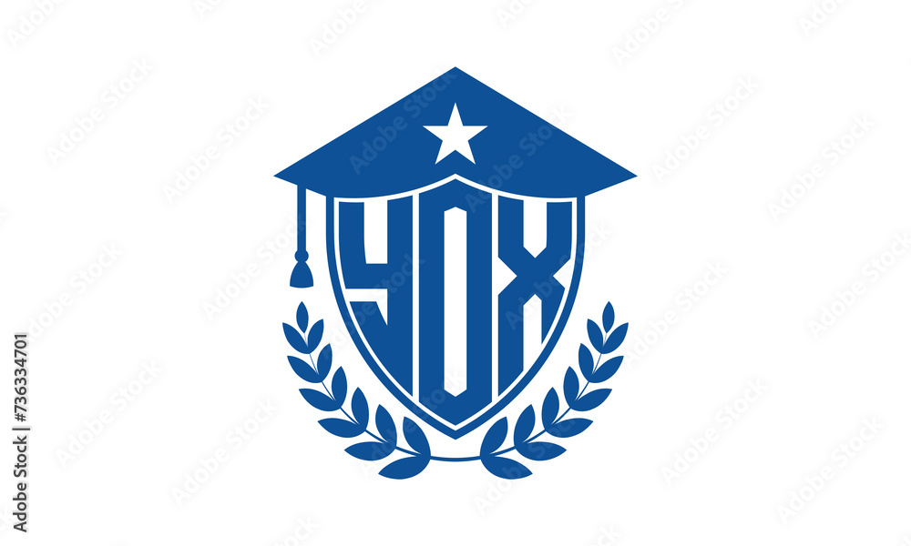 YOX three letter iconic academic logo design vector template. monogram, abstract, school, college, university, graduation cap symbol logo, shield, model, institute, educational, coaching canter, tech YOX three letter iconic academic logo design vector template. monogram, abstract, school, college, university, graduation cap symbol logo, shield, model, institute, educational, coaching canter, tech