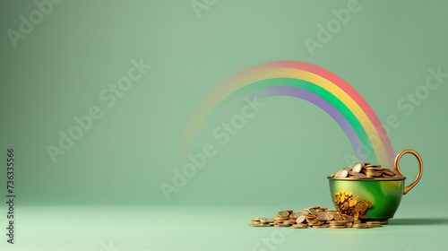pot of gold at the end of the rainbow on neutral green background © Pavel