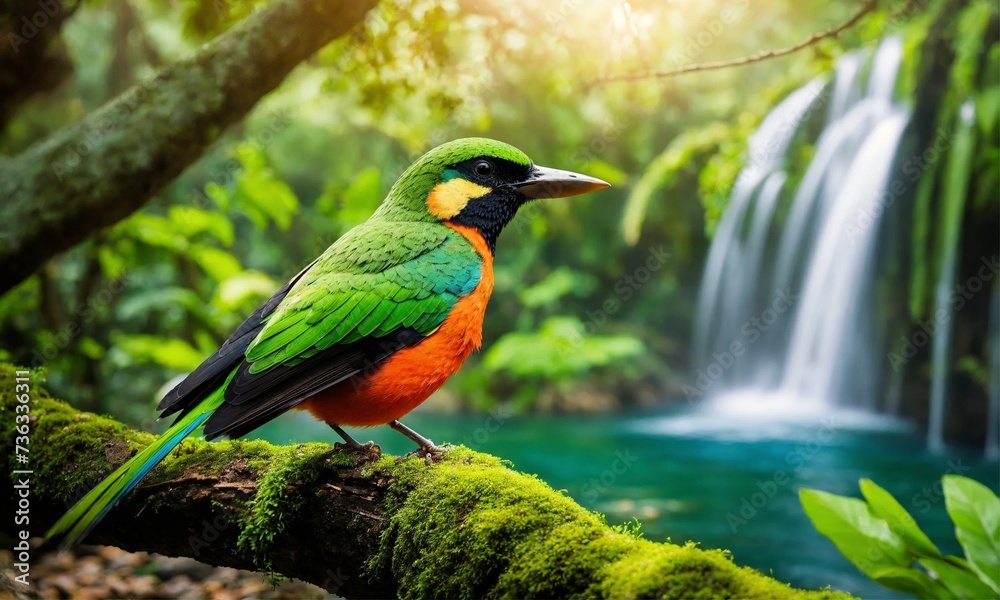 Fototapeta premium Waterfall river stream in green nature forest landscape, amazing nature