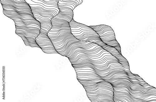 Abstract wavy background. Black and white lines. Hand drawn illustration.