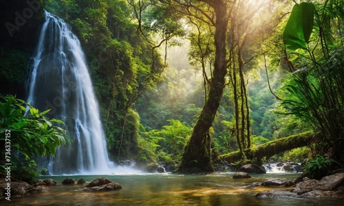 Panoramic photo landscape / Waterfall hidden in the tropical jungle, amazing nature © Dompet Masa Depan