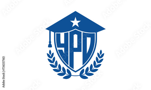 YPO three letter iconic academic logo design vector template. monogram, abstract, school, college, university, graduation cap symbol logo, shield, model, institute, educational, coaching canter, tech photo