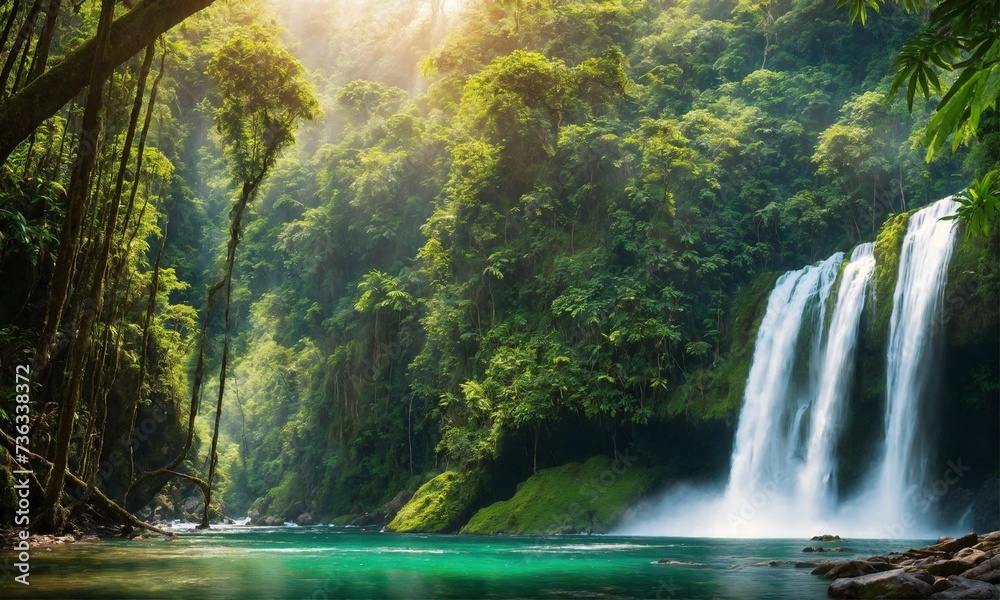 Jungle landscape with flowing turquoise water, amazing nature Jungle landscape with flowing turquoise water, amazing nature