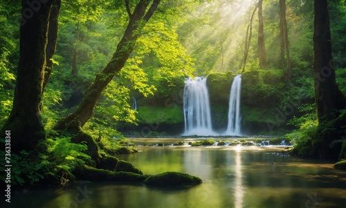 Jungle landscape with flowing turquoise water, amazing nature