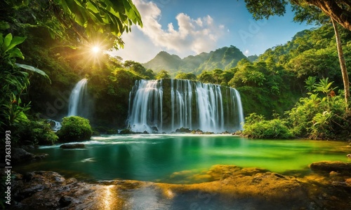 Jungle landscape with flowing turquoise water  amazing nature