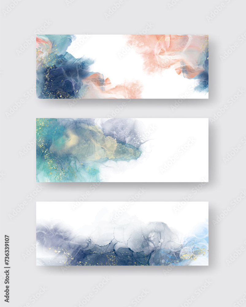 Luxury abstract background set of marble liquid ink art.