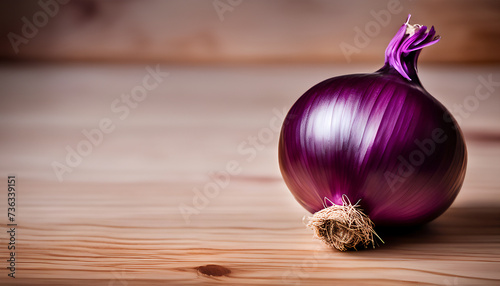 Red onion on wooden table - Generative AI photo
